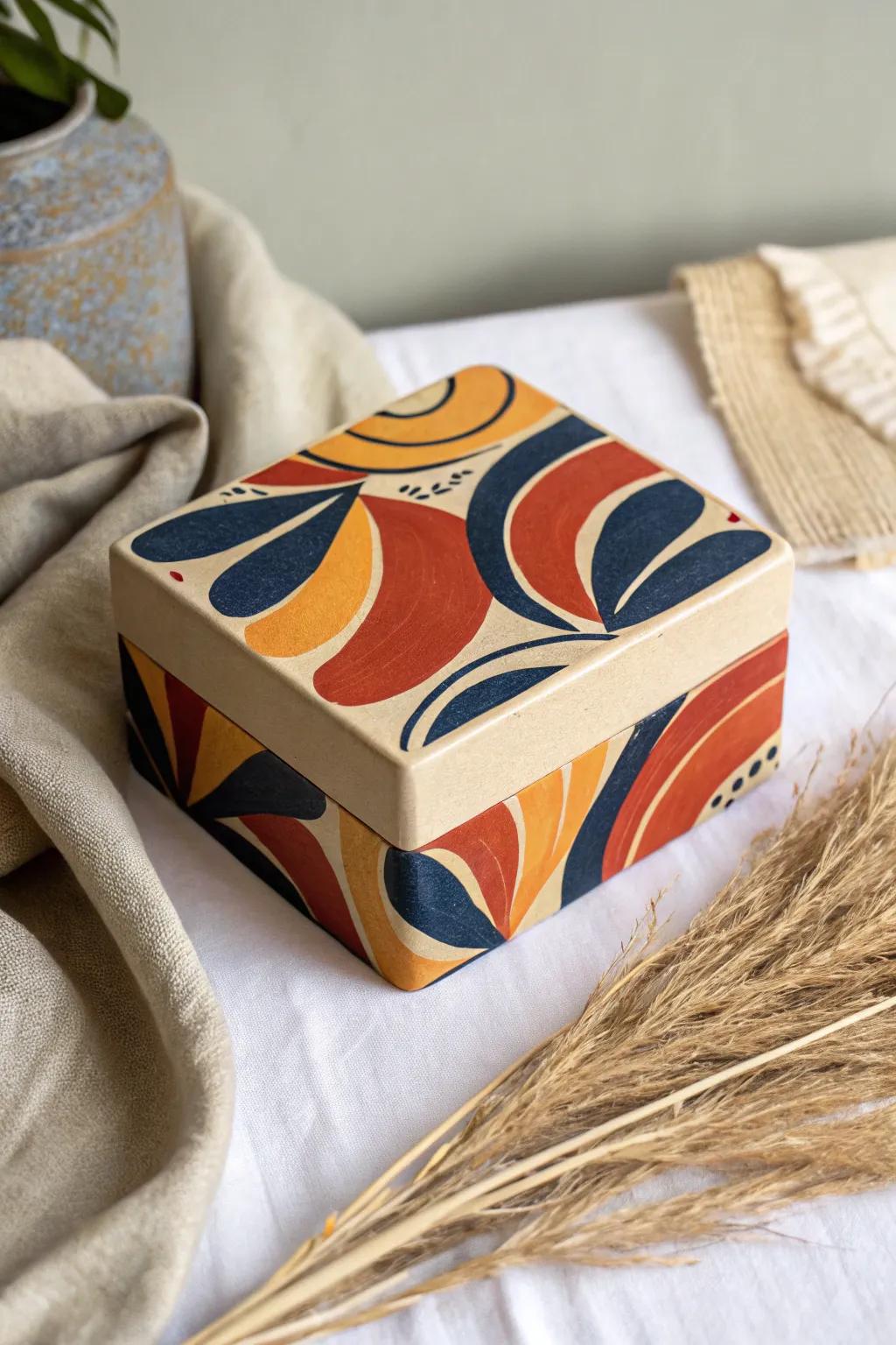 Craft your creativity: Transform a simple clay box into a striking piece of abstract art.