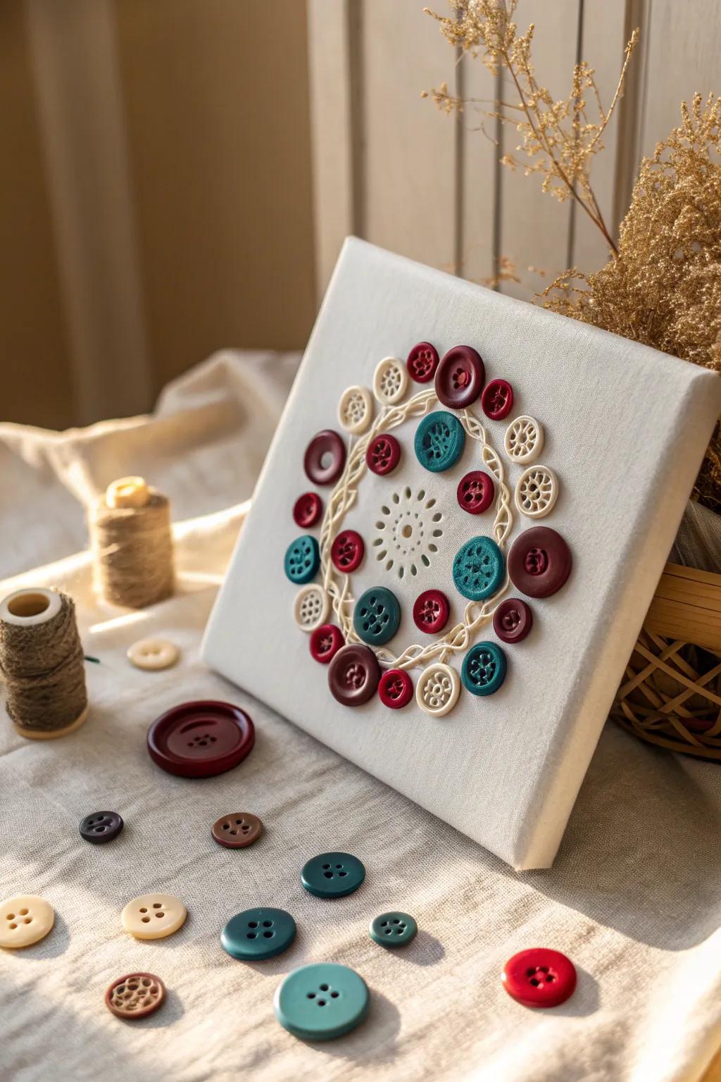 Crafting simplicity with bold buttons: A touch of warmth and creativity for any room.