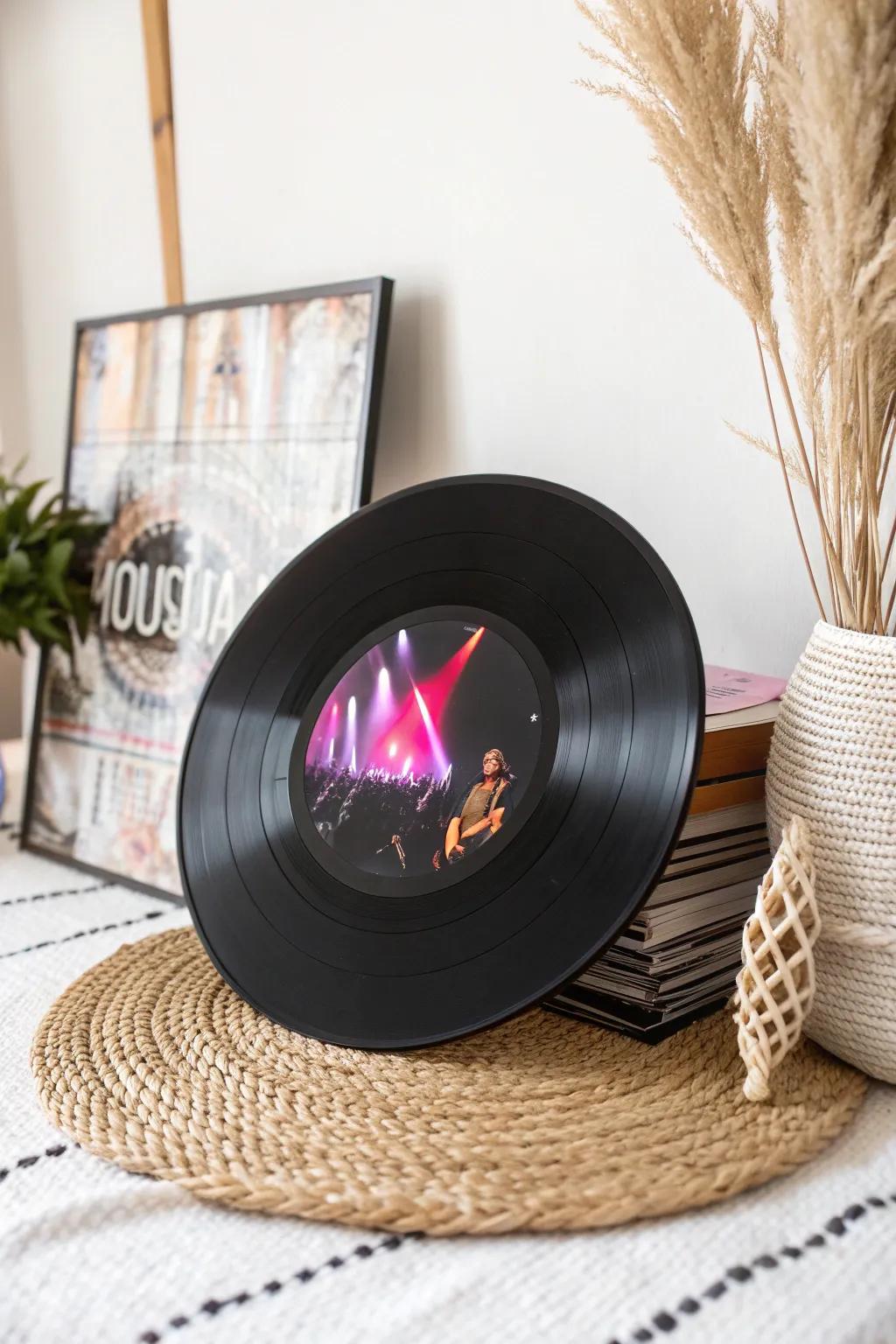 Transform your memories with a touch of vintage charm using this DIY vinyl record photo frame!
