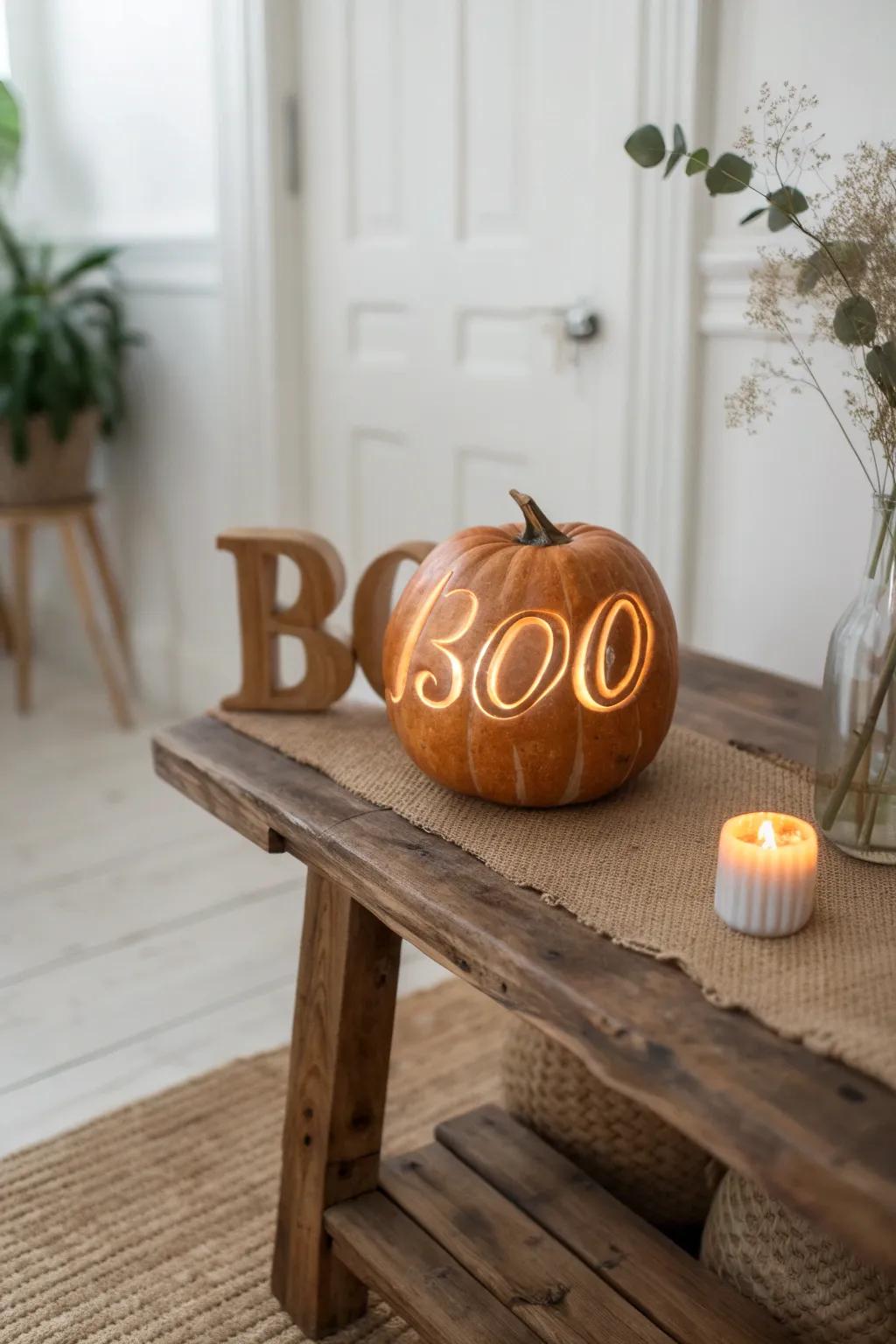 Elevate your seasonal decor with a touch of typography magic—carve your message into a pumpkin and let it glow!