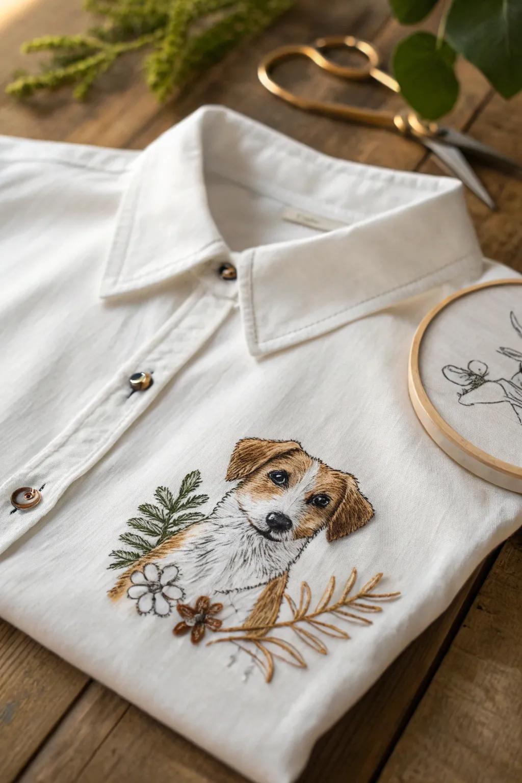 Celebrate your furry friend's charm with minimalist pet portrait embroidery. 🐾✨