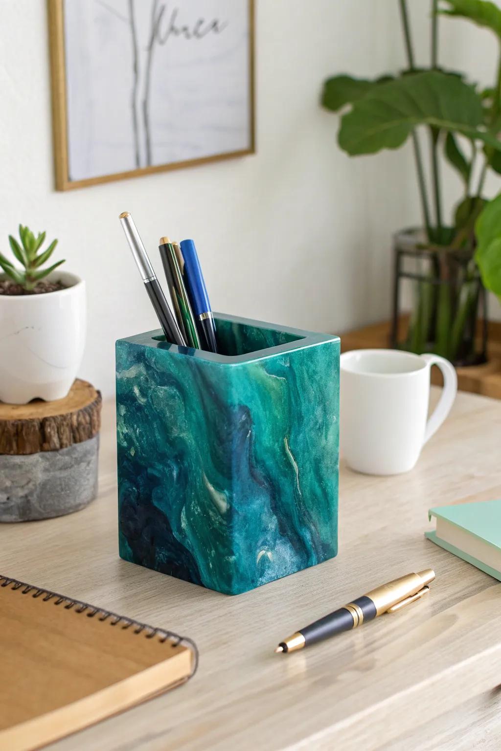 Elevate your workspace with stunning resin desk accessories that blend craftsmanship with natural beauty.