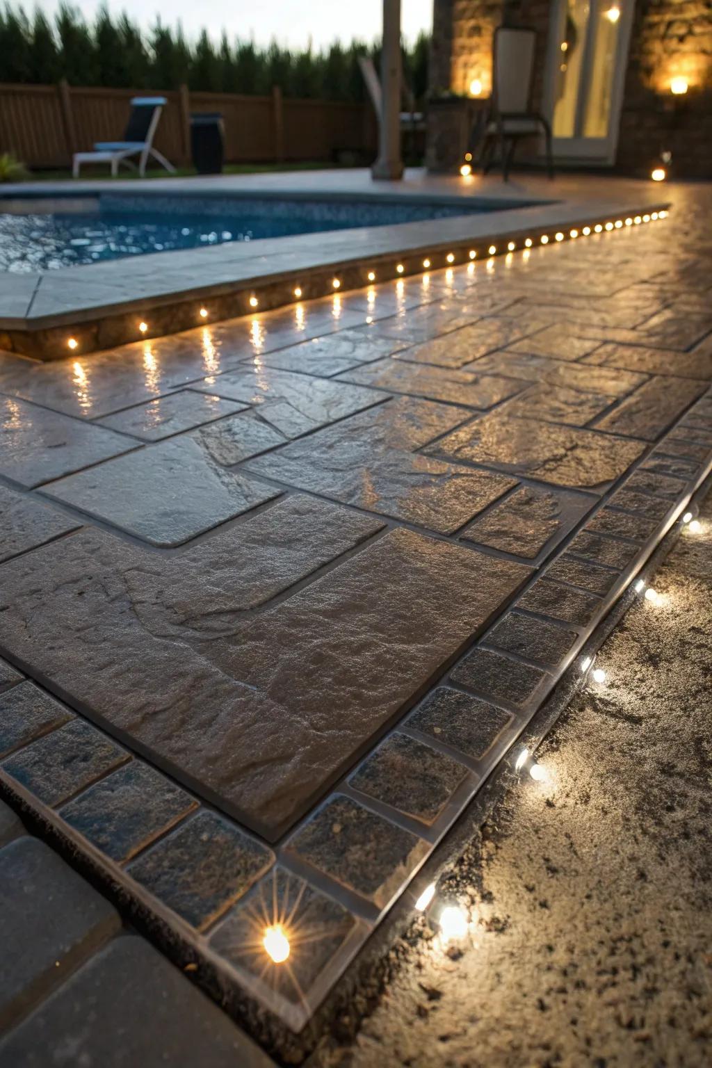 Transform your patio with the enchanting glow of embedded LED lights in epoxy, creating a stunning centerpiece for any evening event.