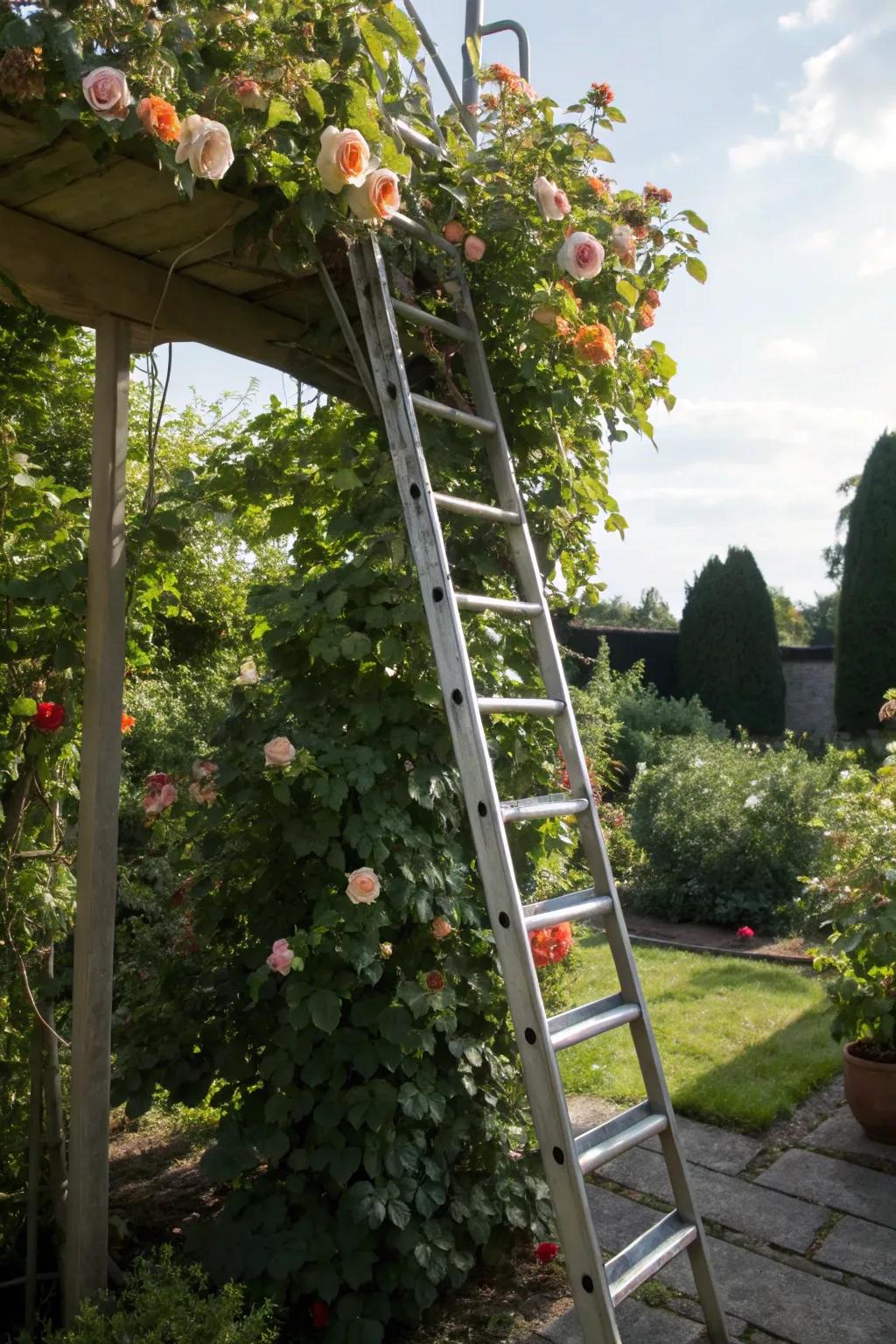 Blending Function with Nature: A Ladder Disguised in Garden Beauty