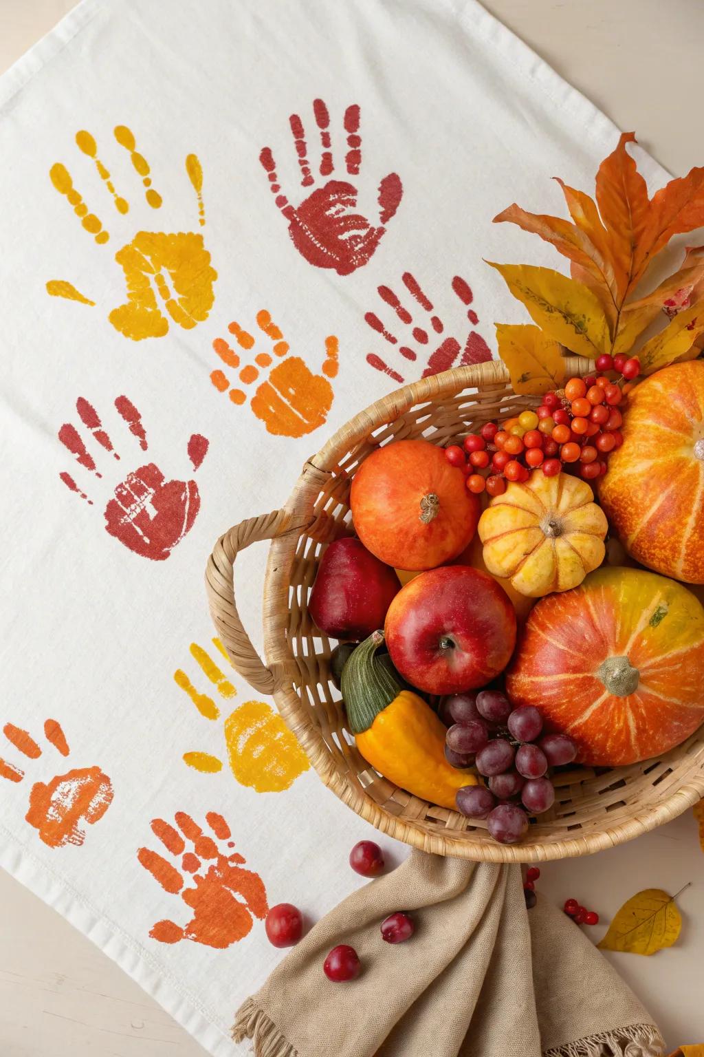 Celebrate the season's bounty with a colorful cornucopia of handprints, perfect for adding a touch of autumn warmth to your home decor.