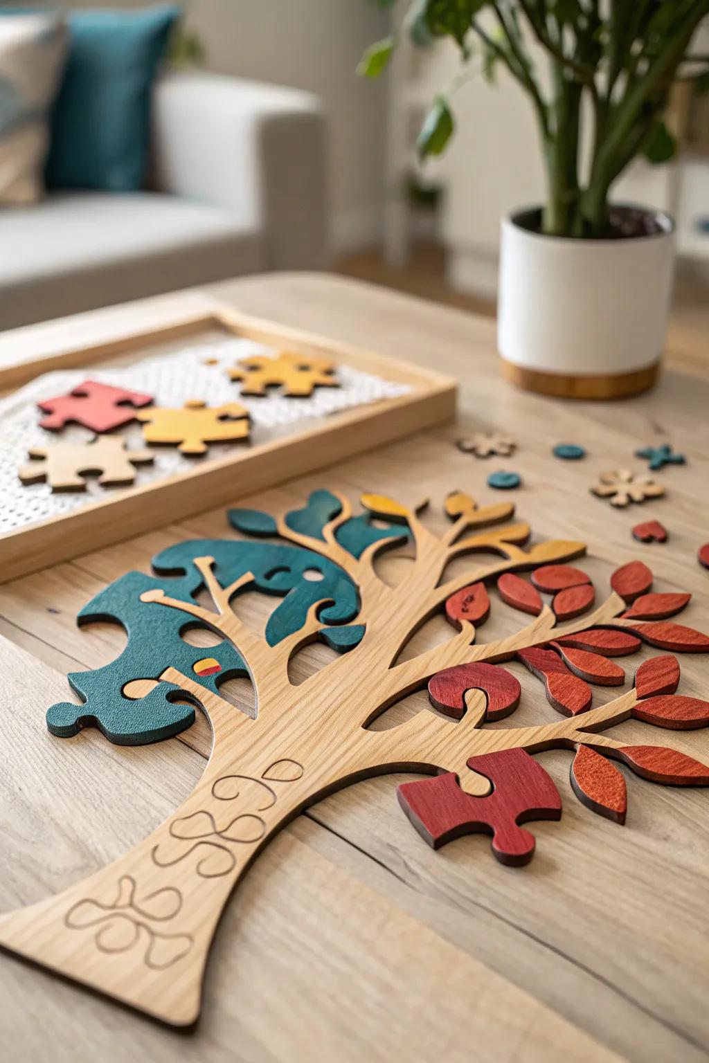 Craft your family's story with this stunning family tree puzzle – where each piece holds a loved one's place.