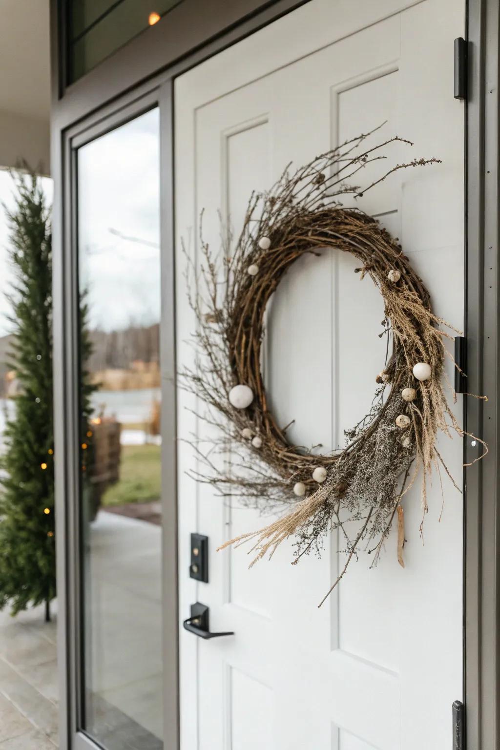 Minimalist designs offer a modern twist on farmhouse wreaths.