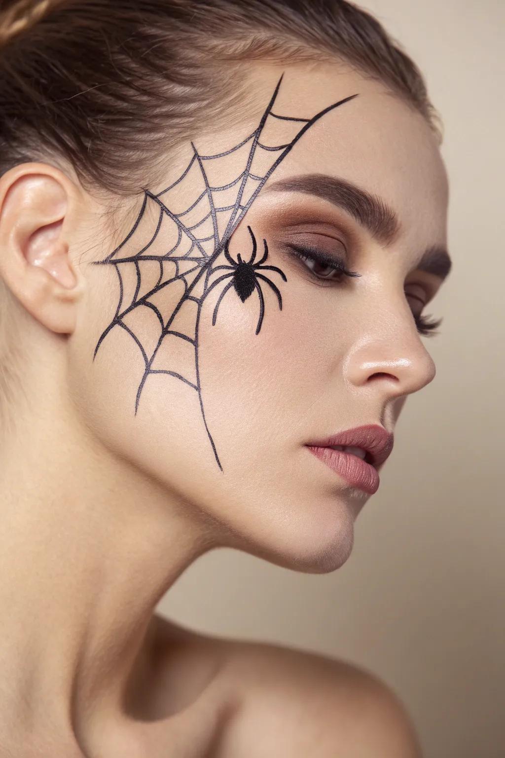 Embrace the spooky season with a chic and simple spider face paint that’s perfect for Halloween!