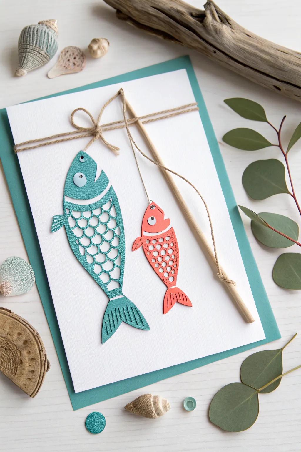 Make Dad feel 'o-fish-ally' special with a handcrafted card that combines bold colors and minimalist charm!