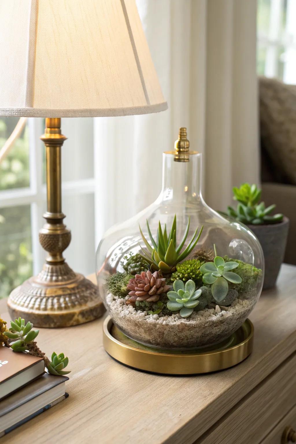 Illuminate your space with a touch of nature—discover the art of fillable lamps with mini succulent gardens.