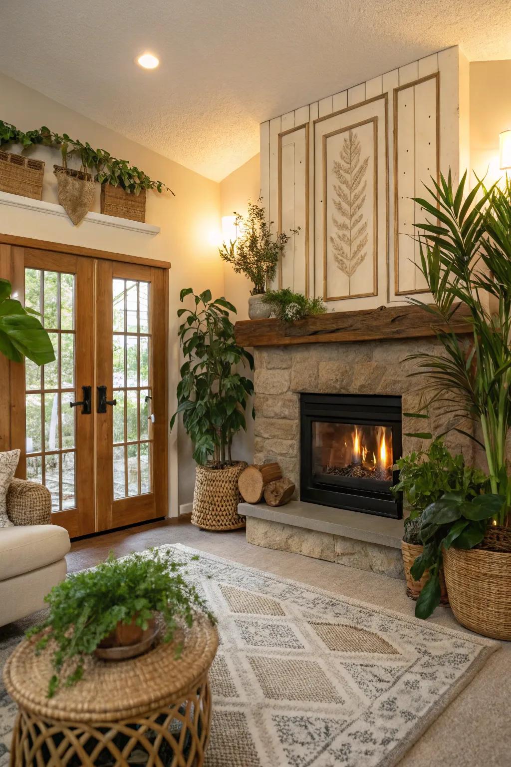 Sustainable style with eco-friendly fireplace door materials.