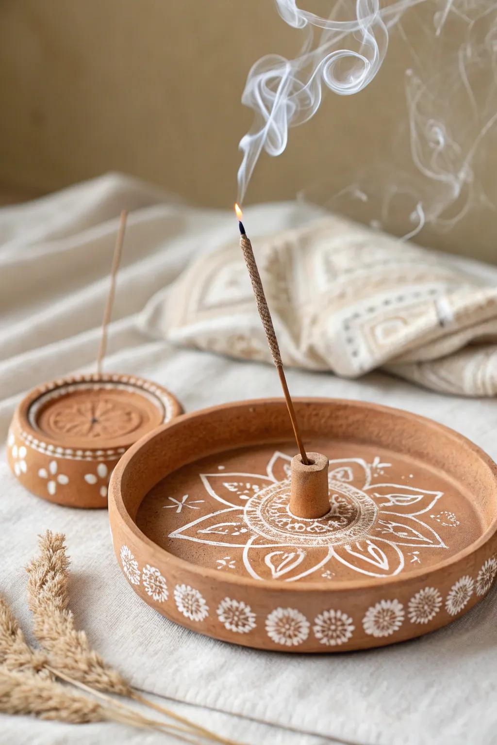 Elevate your space with the serene beauty of handcrafted clay incense burners.