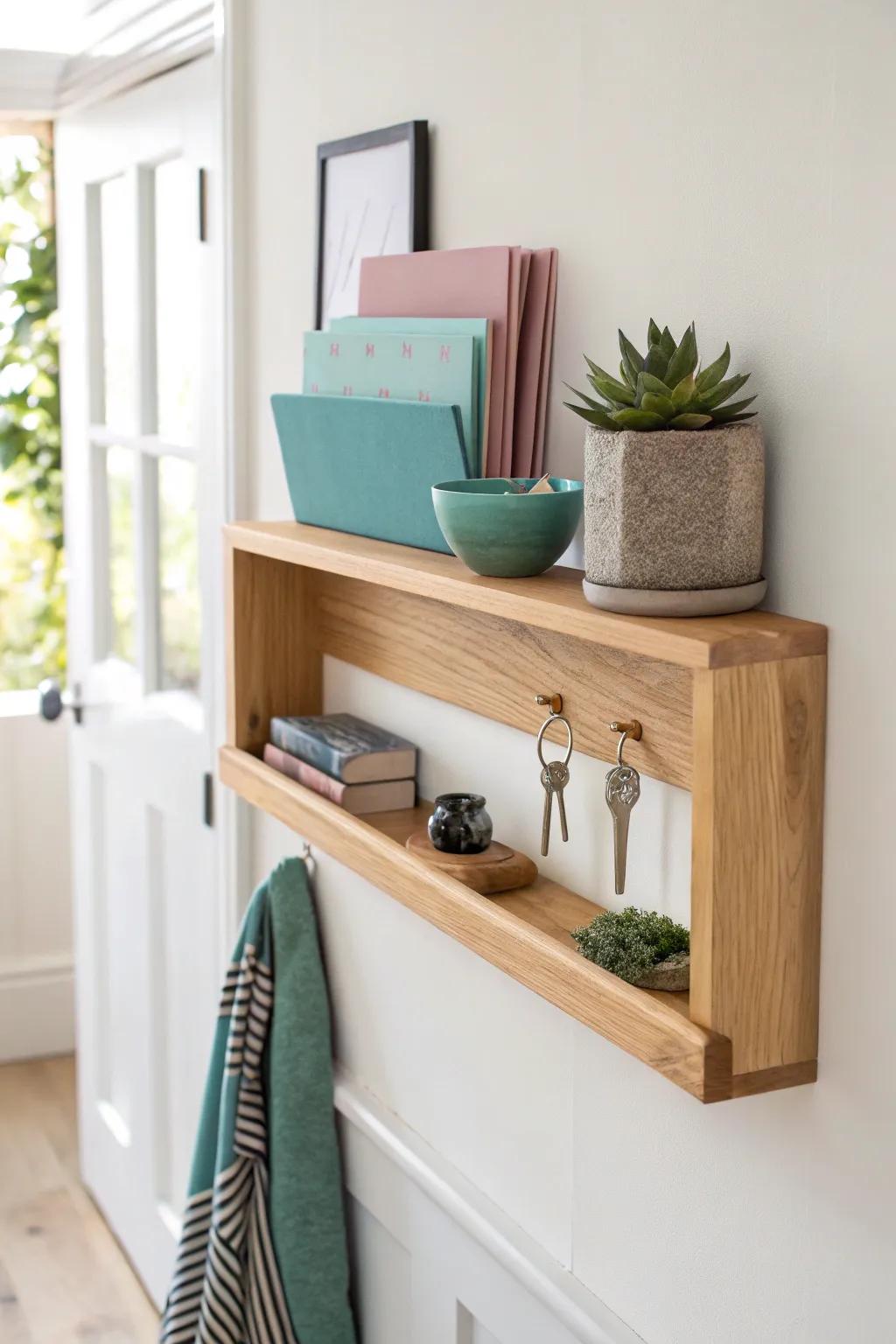 Elevate your entryway with a minimalist floating shelf—where simplicity meets striking style. 🌿✨