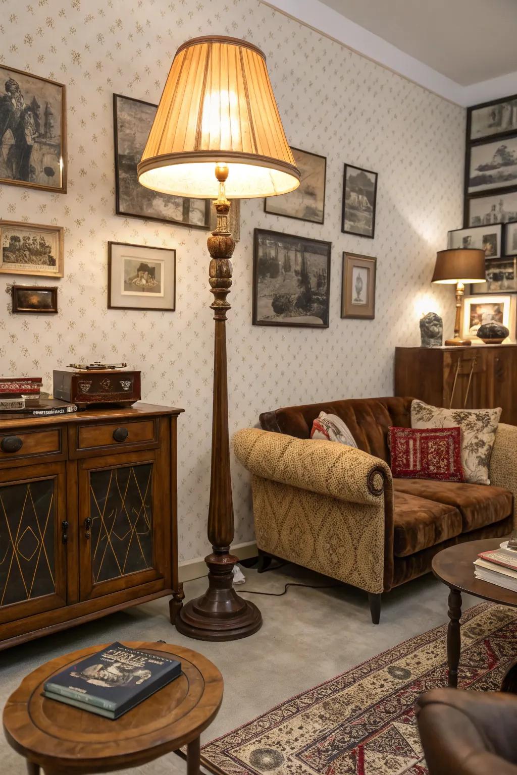 Revisit the past with a vintage-inspired floor lamp that adds nostalgic charm.