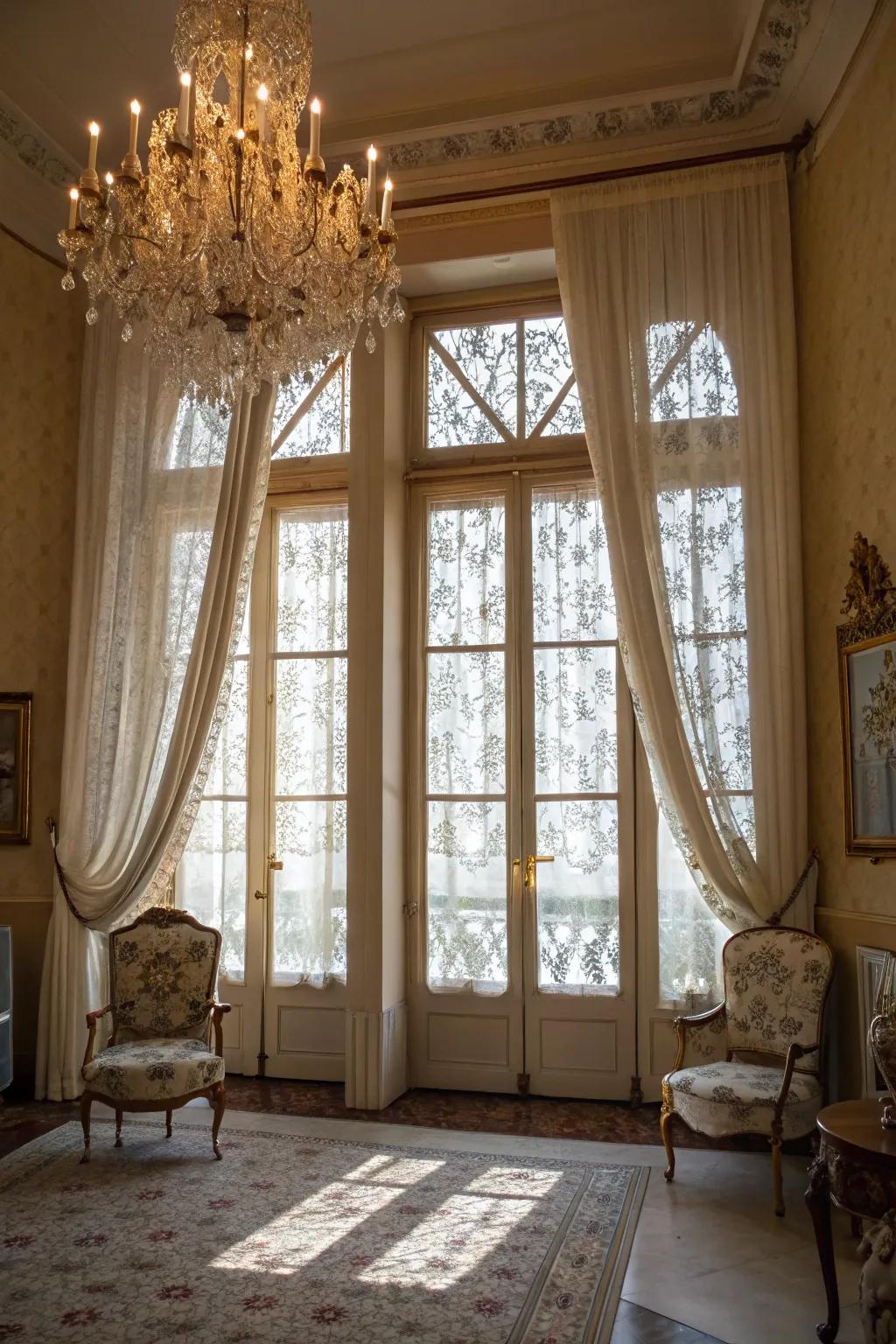 Add vintage charm with lace-pattern frosted windows.