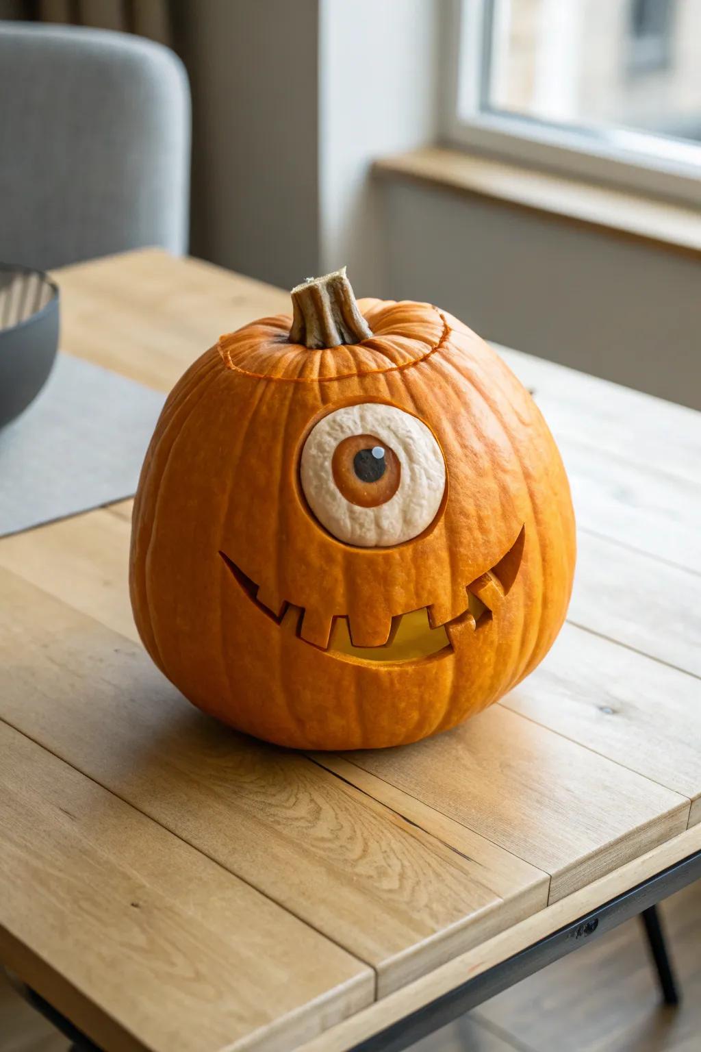 Meet the Quirky Cyclops—a pumpkin carving that's all about simplicity and humor!