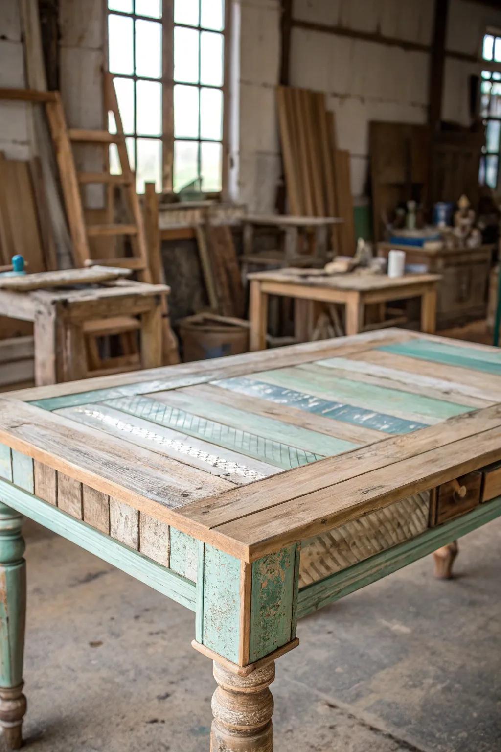 Transform your space with the timeless elegance of a distressed table.