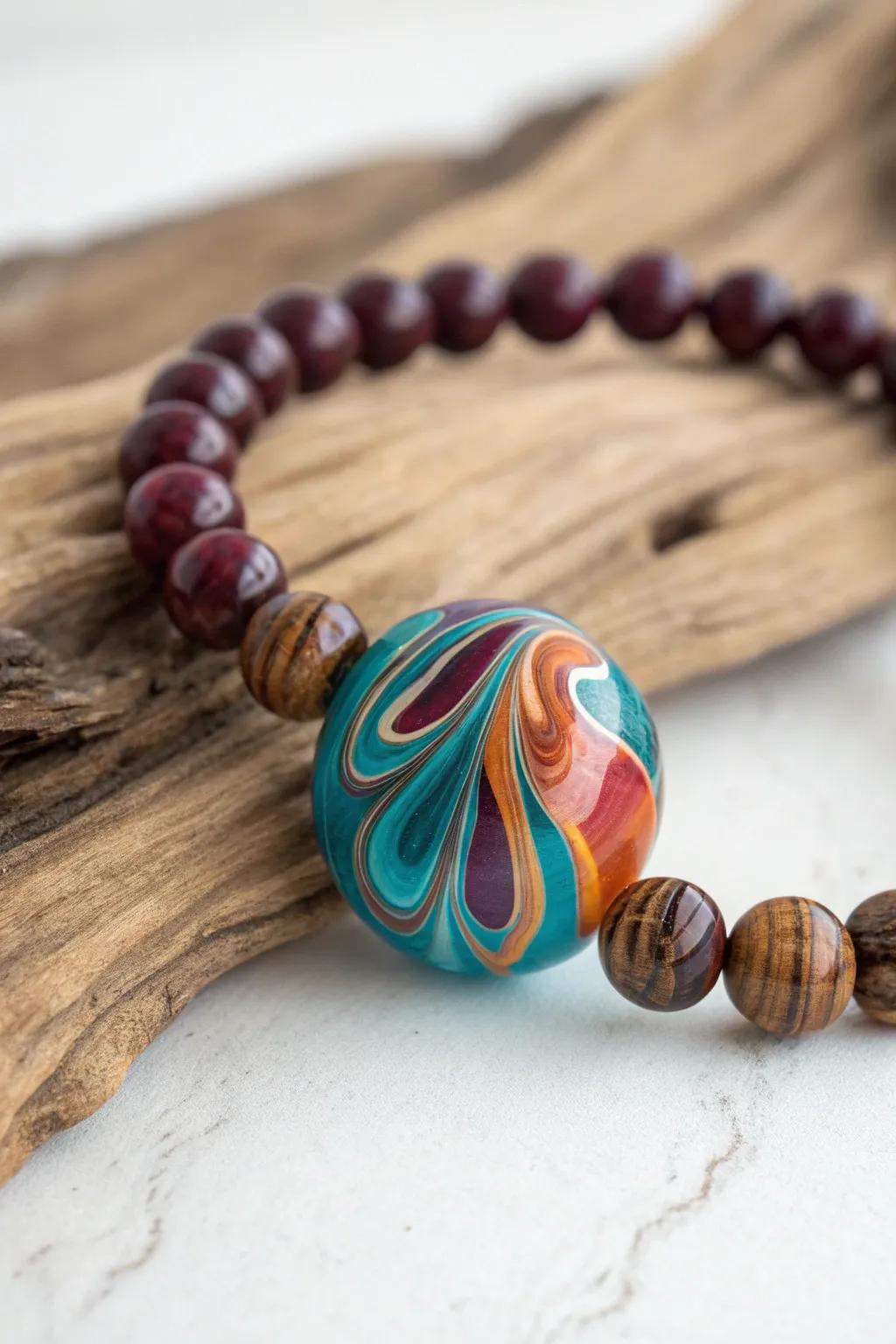 Elevate your style with this stunning abstract art glass bead bracelet—where minimalist design meets bold artistry.