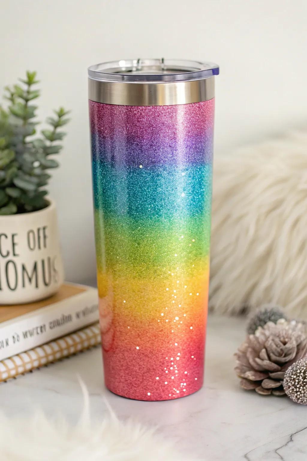 Embrace the magic of every hue with this radiant rainbow tumbler!