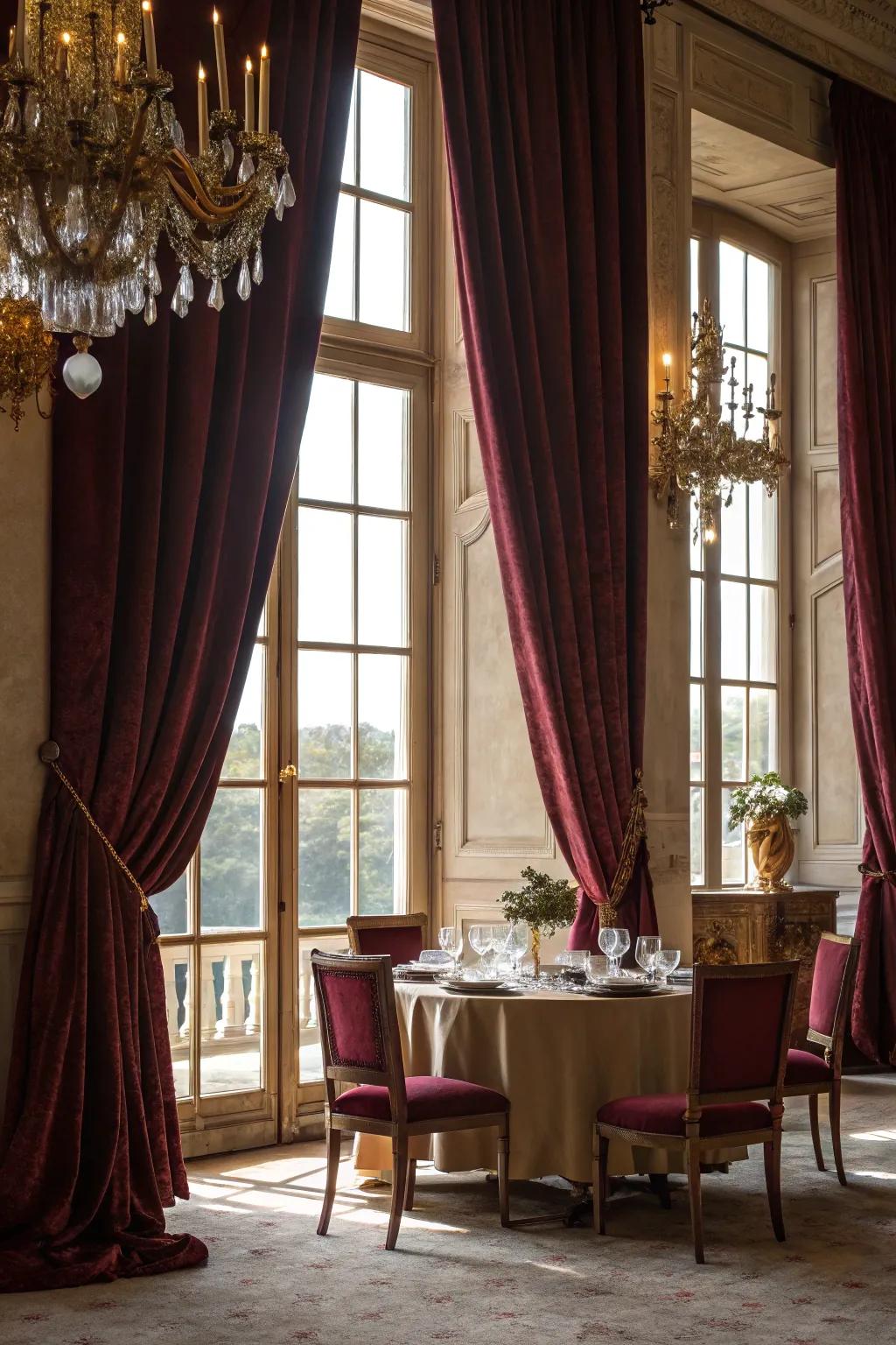 Drapery that adds elegance and frames the dining room beautifully.
