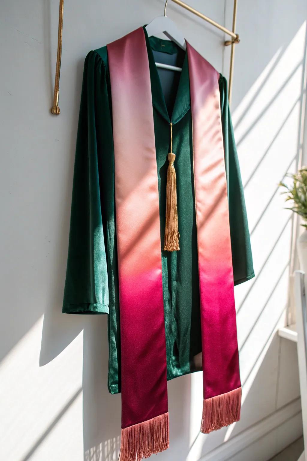 Elevate your graduation look with a luxurious velvet and satin stole, where minimalism meets bohemian charm.