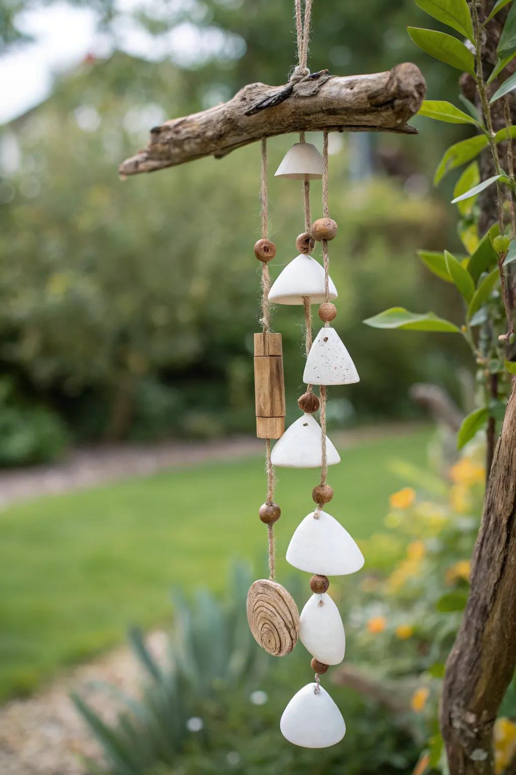 Capture the essence of seaside adventures with this nature-inspired wind chime, a perfect blend of simplicity and natural beauty for your garden.