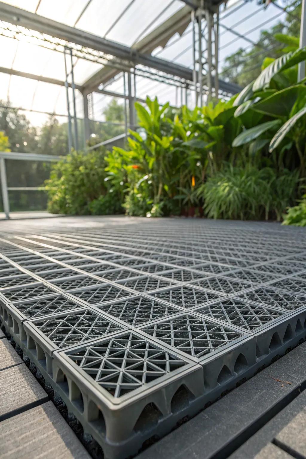 Elevate your greenhouse with a chic and modern plastic grid system foundation—where simplicity meets style.