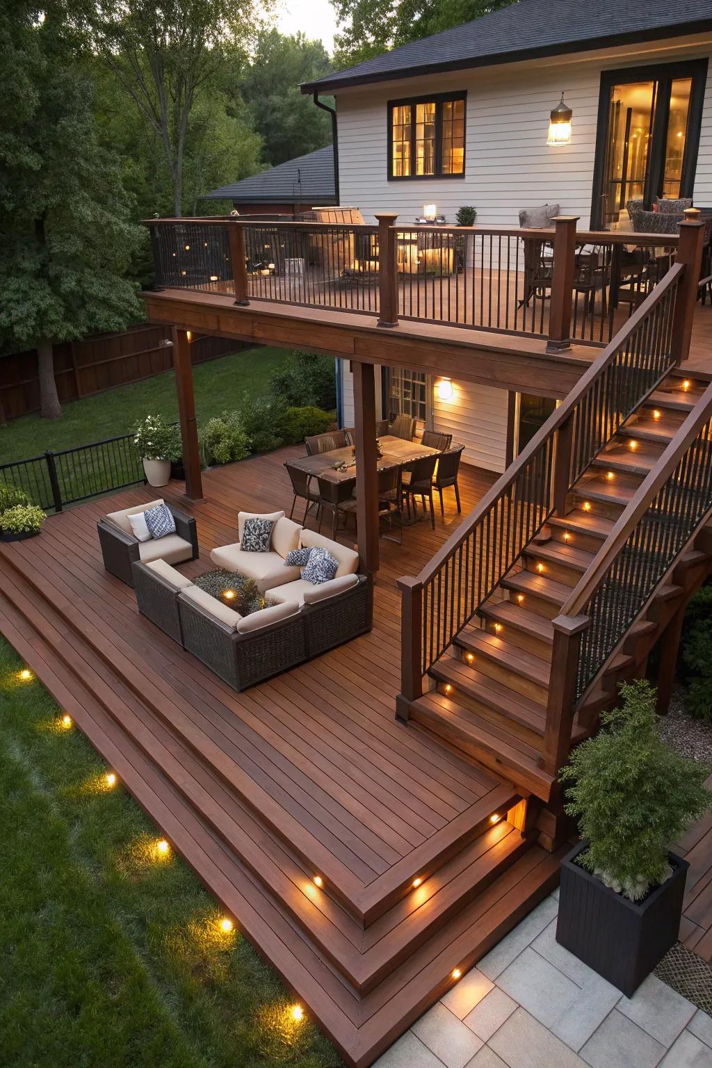 Elevate your outdoor living with this stunning multi-level deck design, where craftsmanship meets comfort.