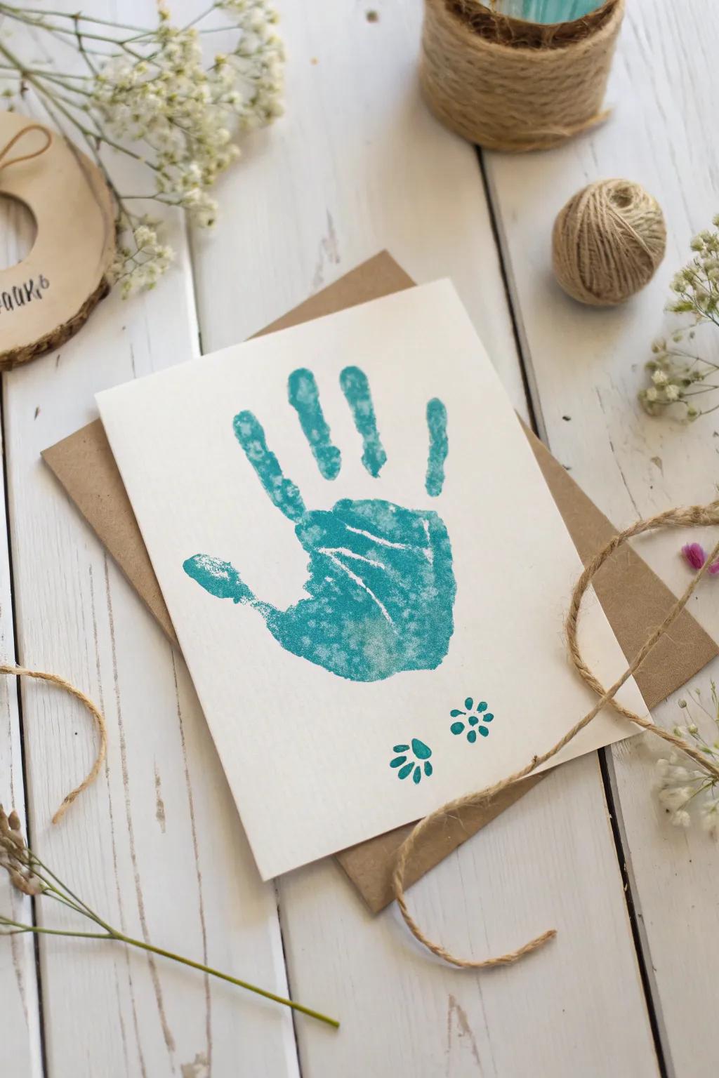 Celebrate with a high-five! This handprint card combines minimalist elegance with boho charm.