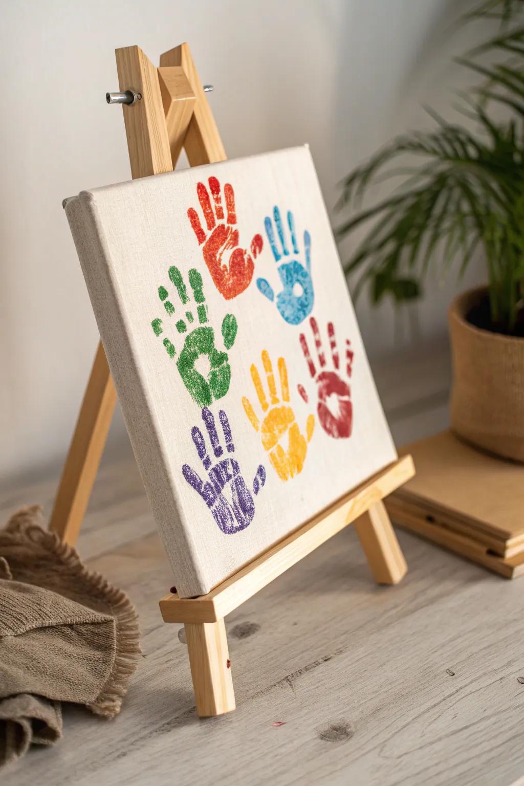 Add a pop of color and personal touch to your space with this Rainbow Handprint Art!