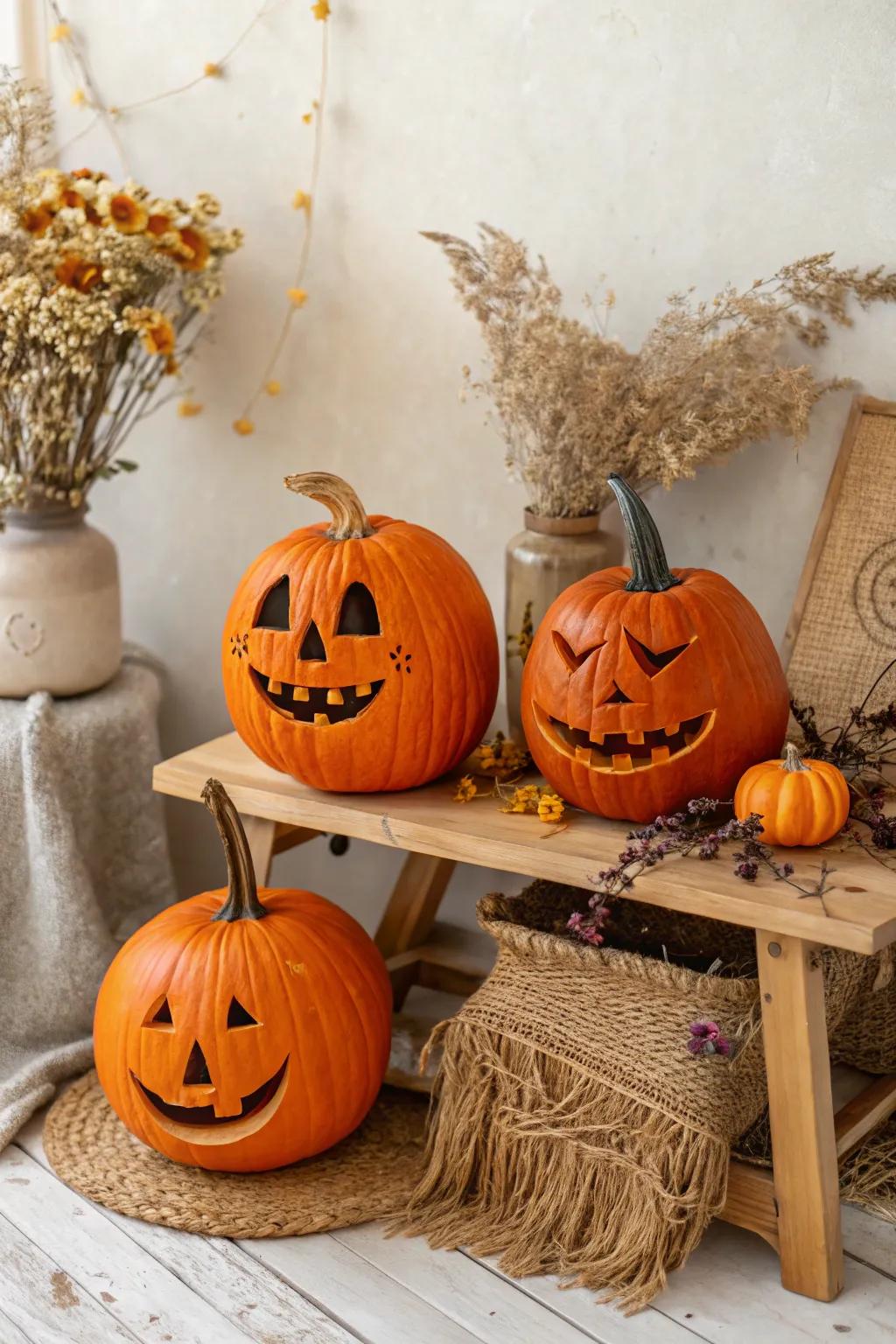 Meet the Pumpkin Family: A Joyful Gathering of Carved Expressions 🎃✨