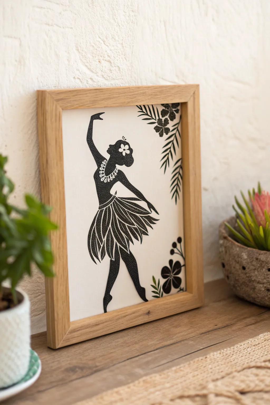 Embrace the grace of Hawaiian tradition with minimalist hula dancer art.