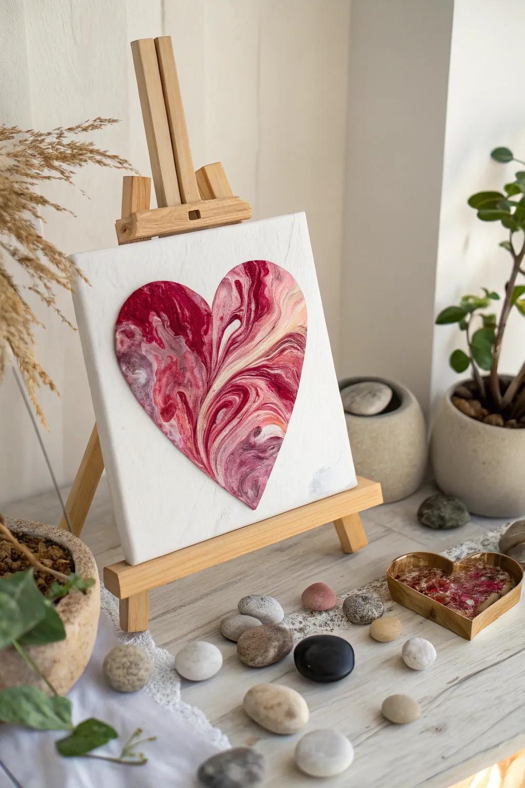 Discover the unexpected beauty of marbled textures with this heart canvas painting technique.