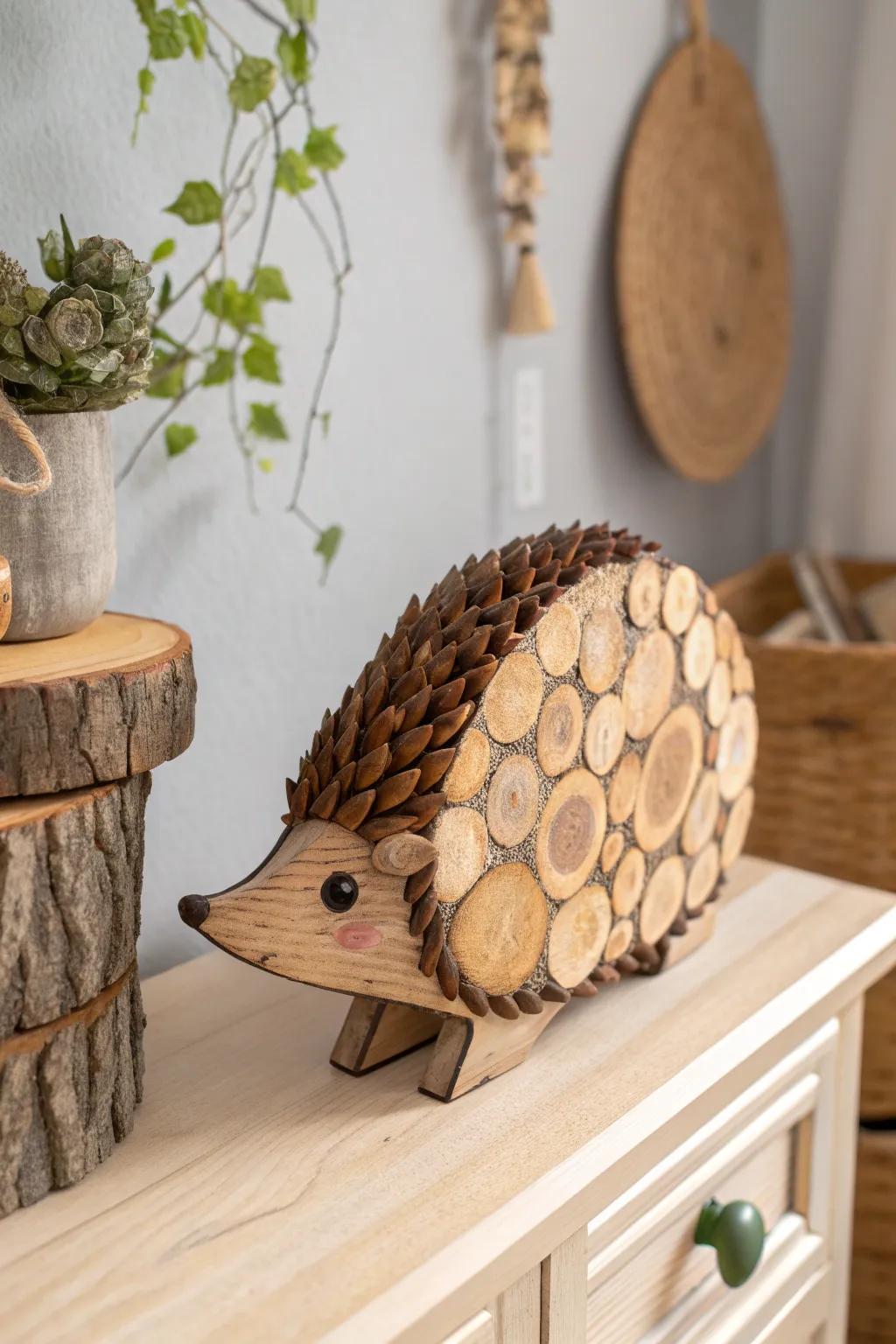 Bring a touch of nature indoors with these charming rustic wood hedgehogs, perfect for adding warmth and character to your minimalist decor.