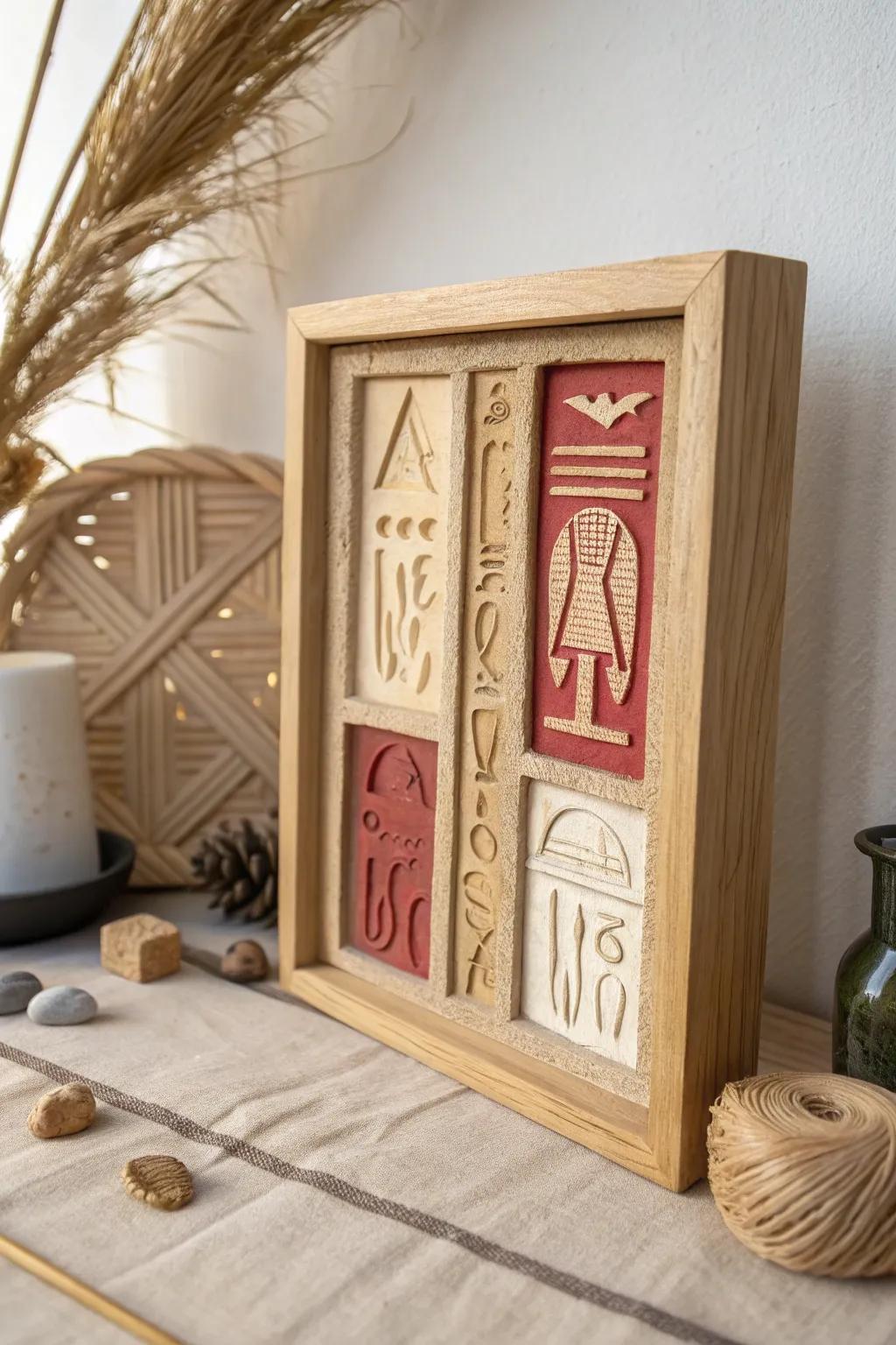 Discover the art of storytelling with a hieroglyphic shadow box that brings ancient symbols to life in your modern home.
