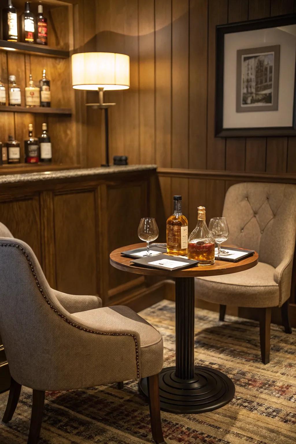 A whiskey tasting nook offers a dedicated space for savoring flavors.