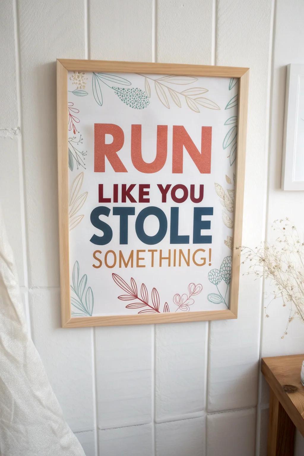 Add a splash of humor and style to your marathon motivation with this eclectic poster design!