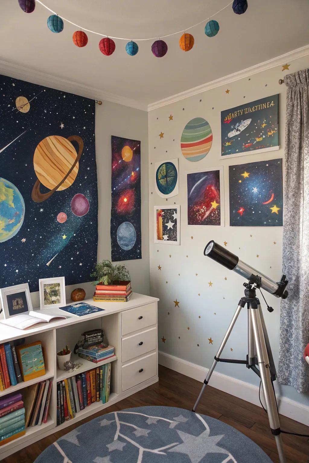 Cosmic art inspires dreams and hope in children's spaces.