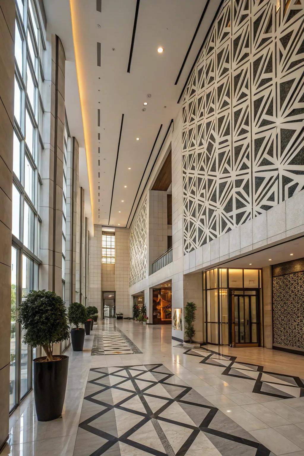 Geometric patterns add a modern touch to this atrium.