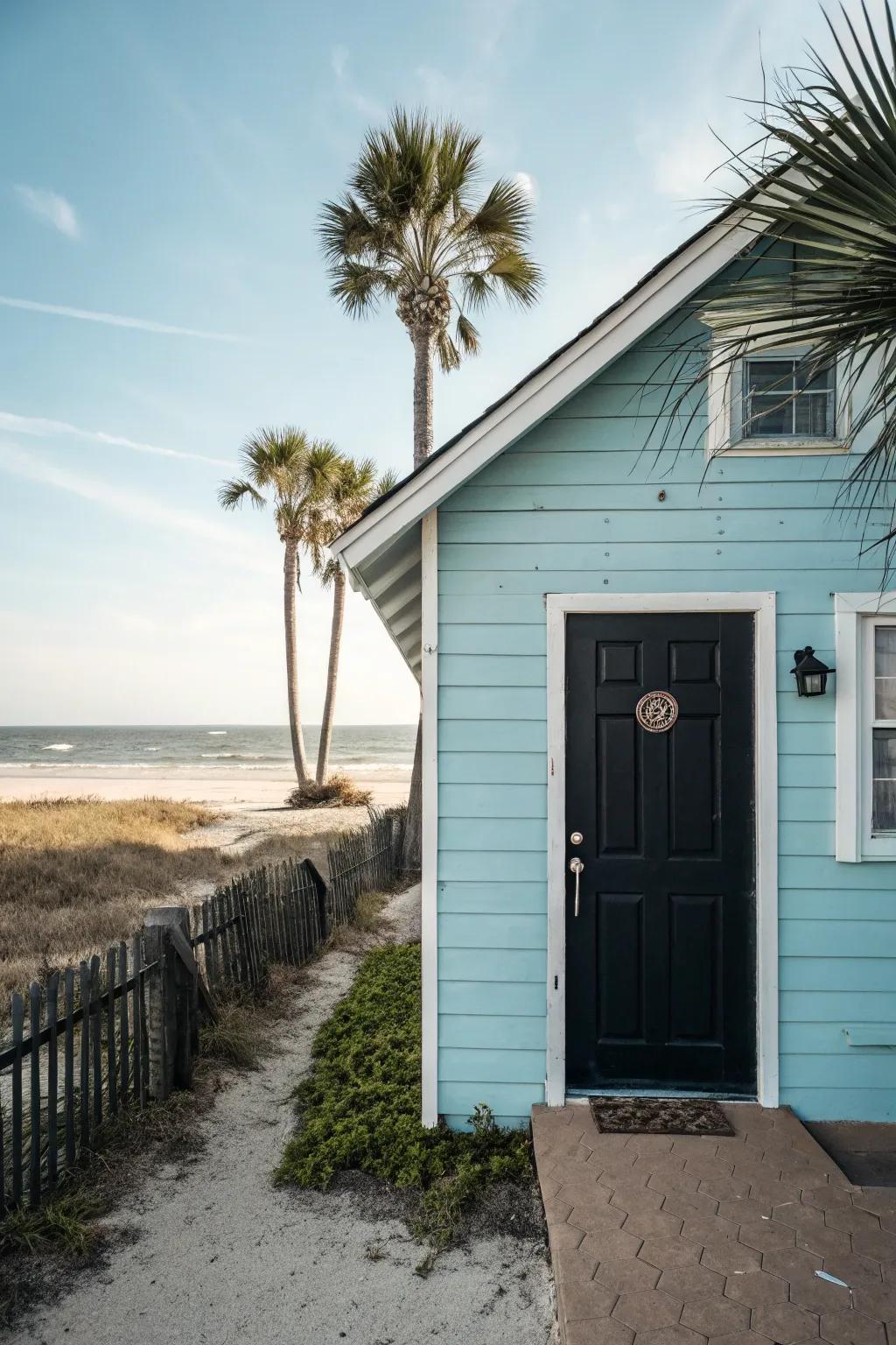 Breezy beach house style with a bold black door.