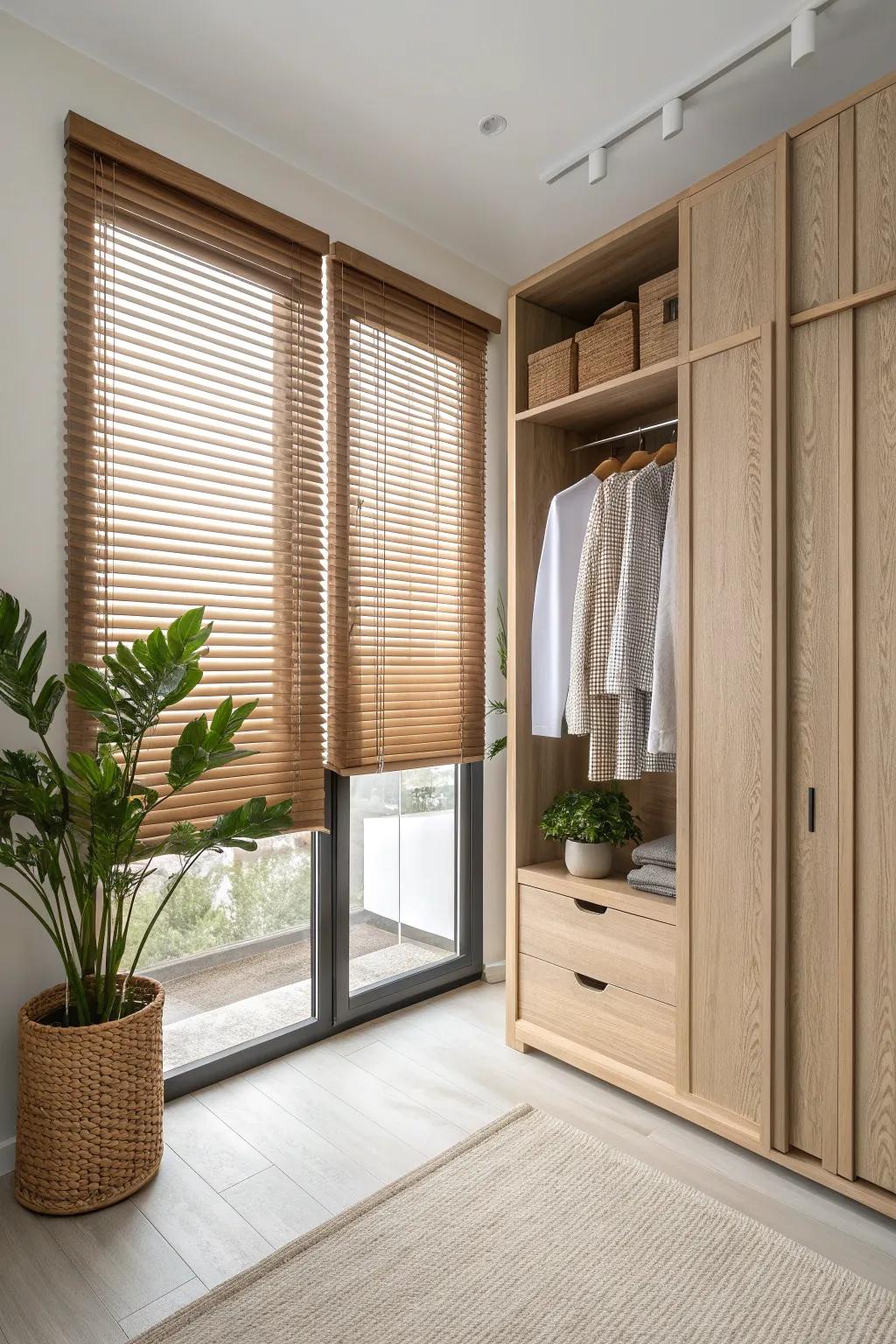 Elevate your closet's style with sleek vertical blinds for a clean, minimalist look.