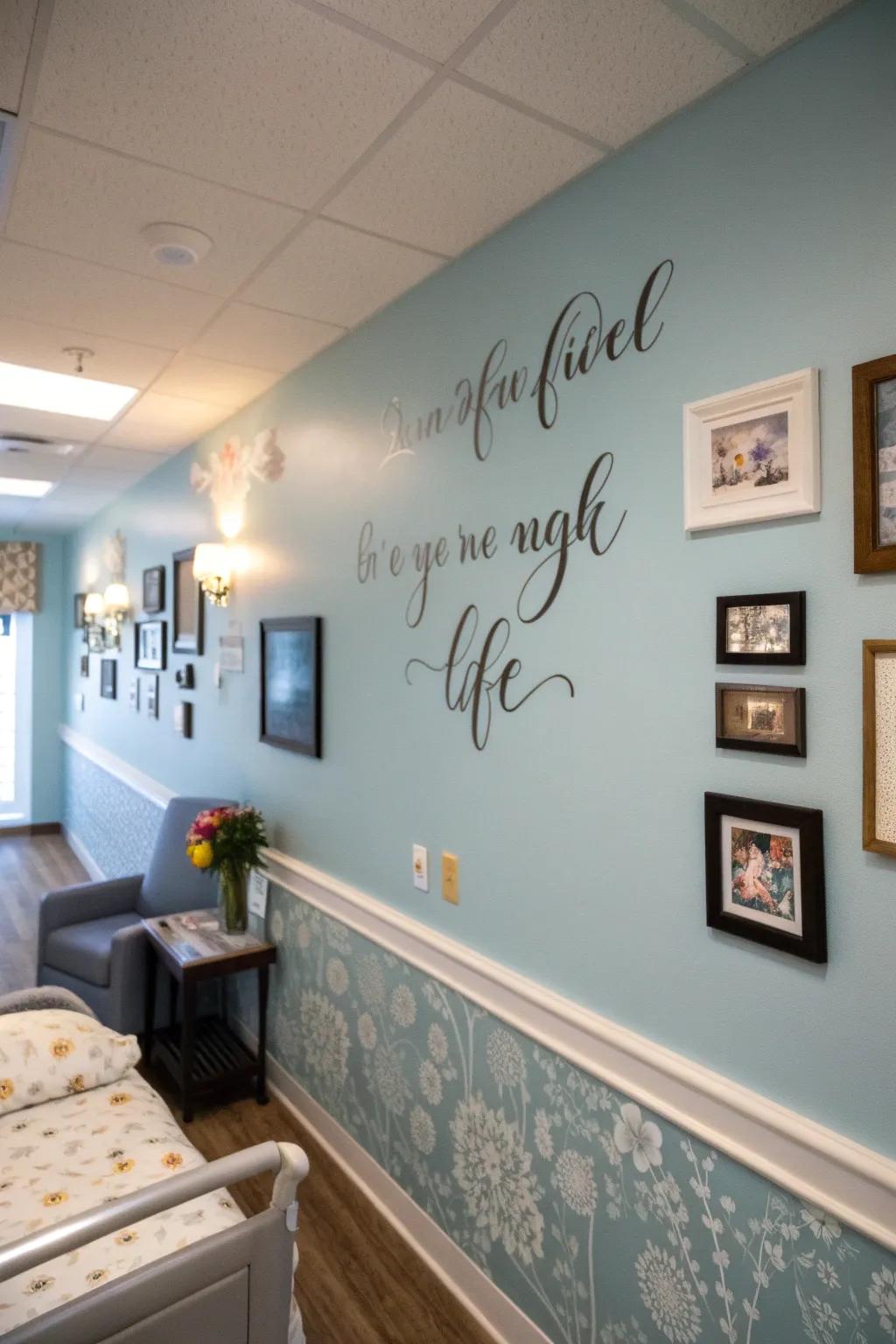 Inspiring quotes on the wall uplift and personalize the space.