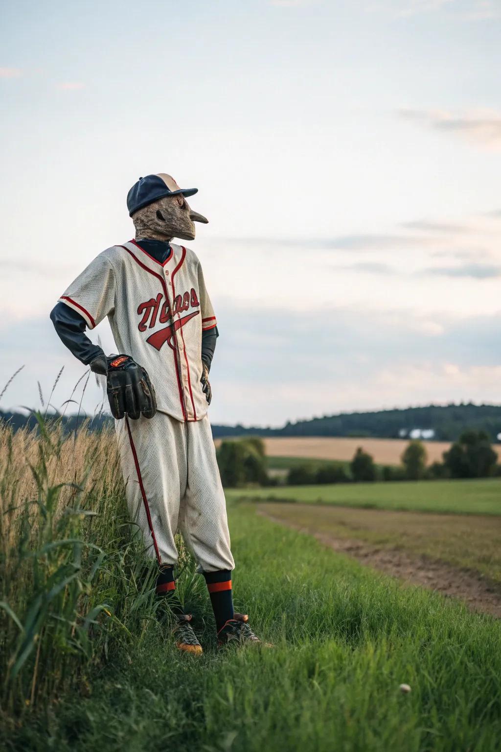 Step up your garden game with a sporty scarecrow! ⚾️🌾 Repurpose and create with flair. #ScandinavianChic #BohoVibes