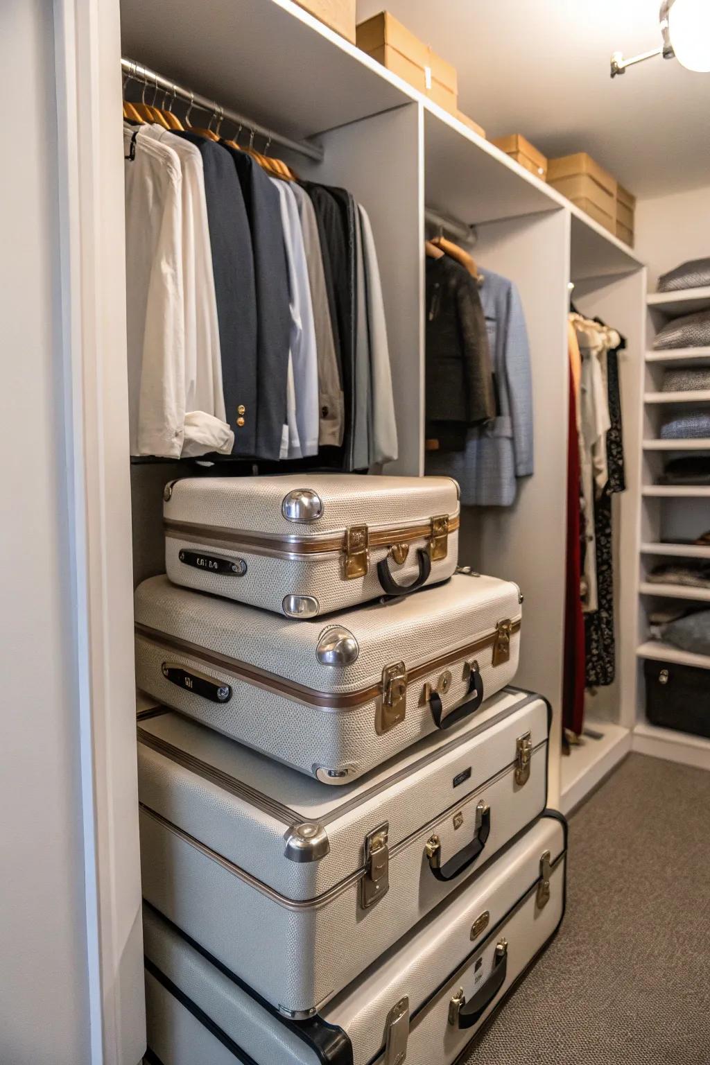Tuck suitcases into a closet corner for optimal use of space.