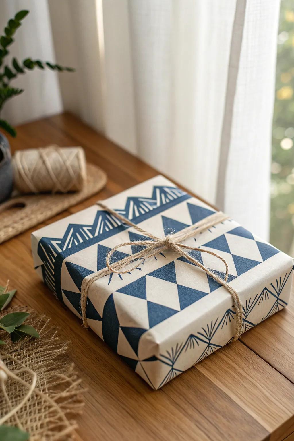 Elevate your gift-giving with minimalist geometric wrapping that blends simplicity and bold style.