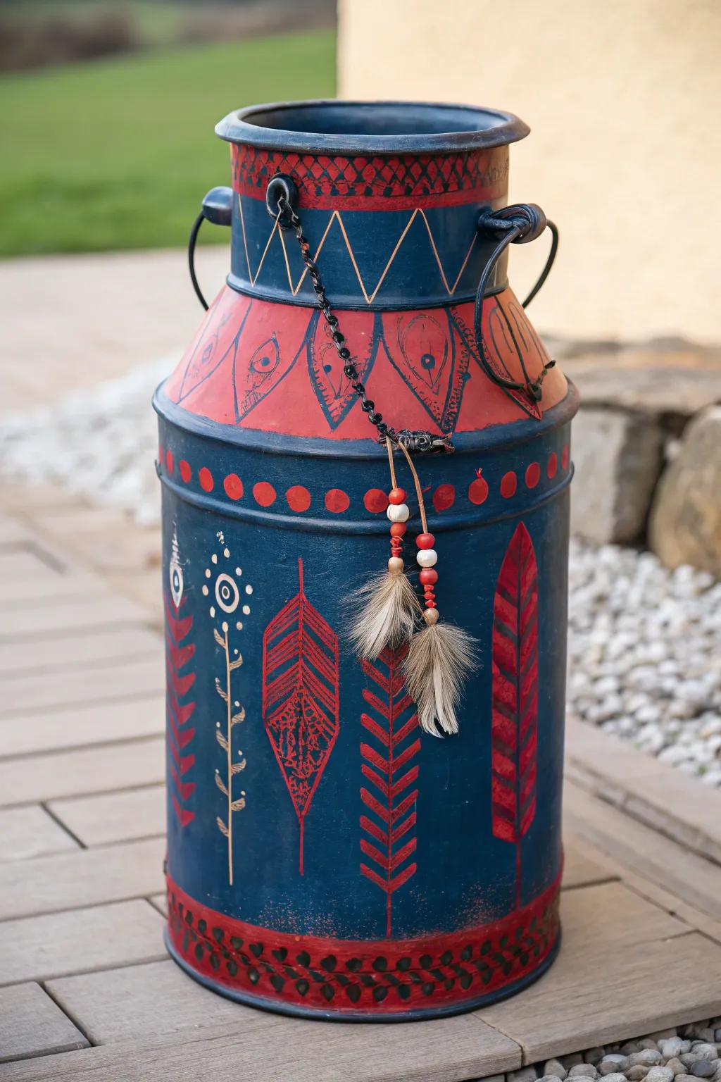 Transform your space with this charming milk can sculpture, where Scandinavian simplicity meets Boho flair.
