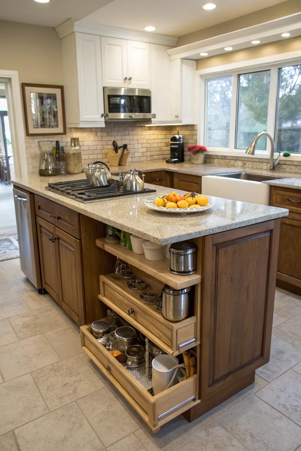A tiered extension that enhances kitchen functionality and style.
