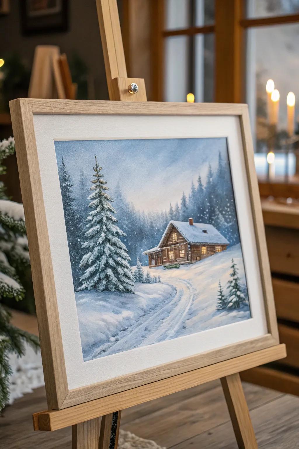Embrace the serene beauty of winter with this enchanting Scandinavian-inspired landscape painting.