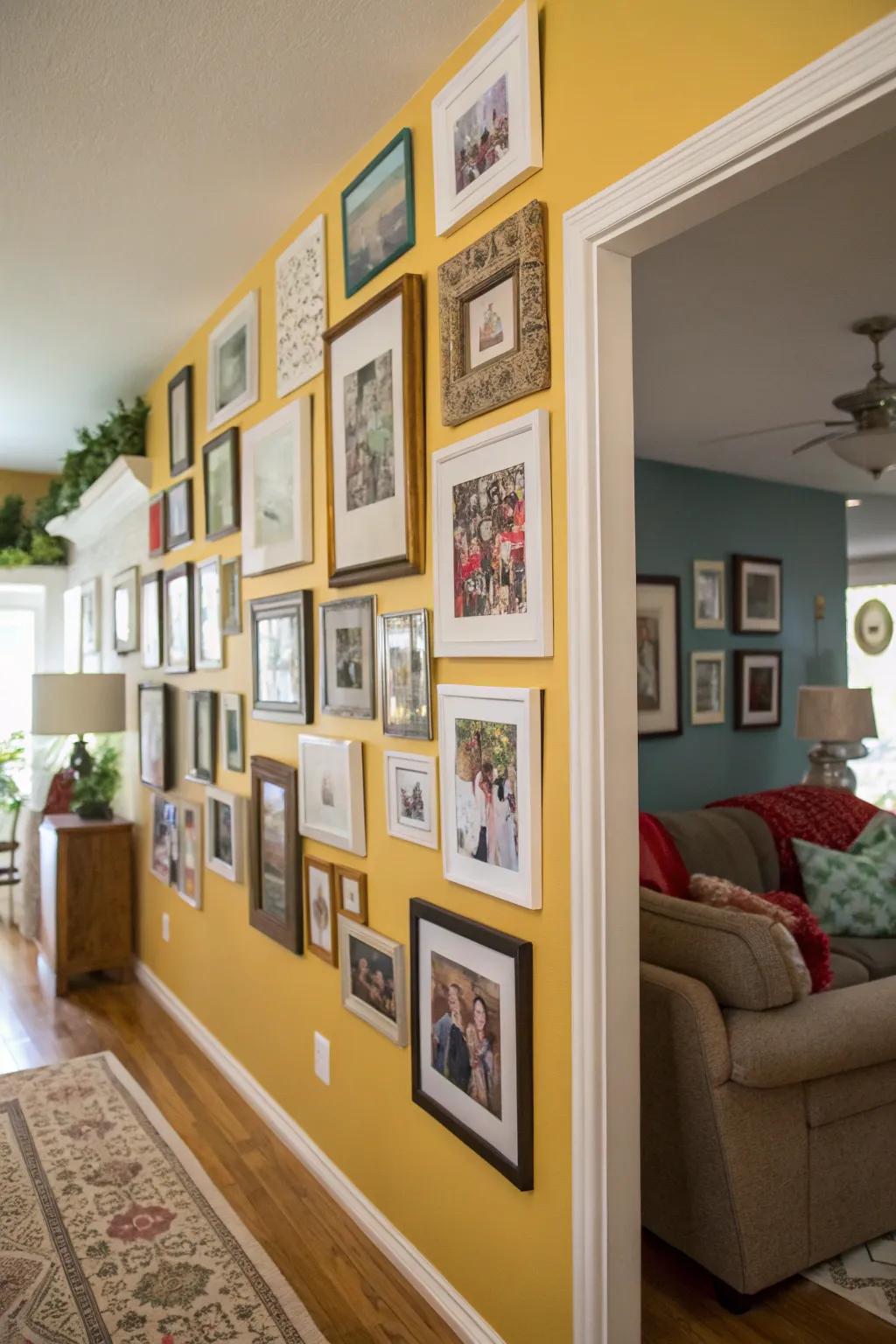 A photo collage personalizes your living space beautifully.