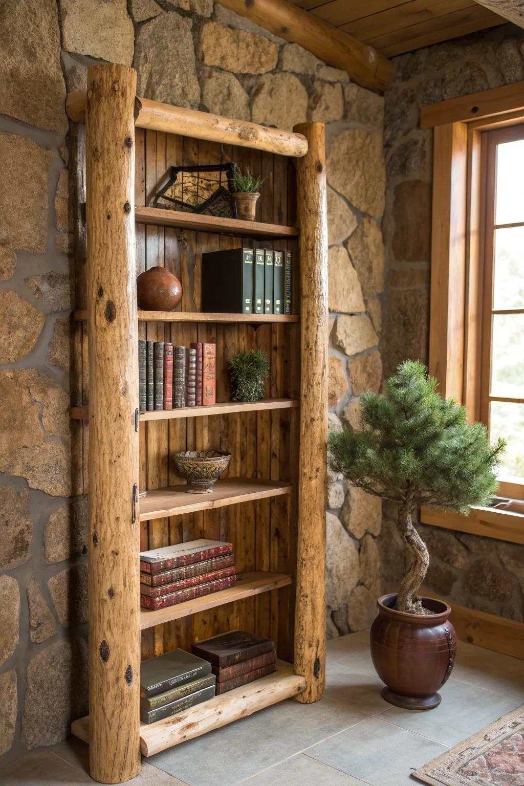 Elevate your space with the timeless charm of a handcrafted log bookcase.